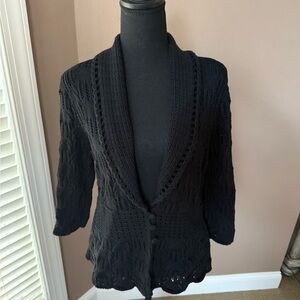 JM Collection Black Crochet Women's Cardigan with Shawl Collar and Button Close